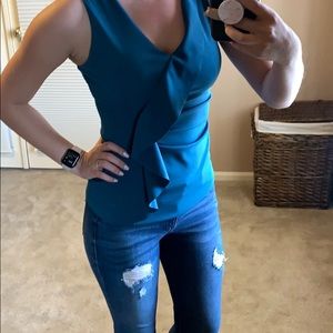 WHBM blue ruffle blouse